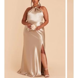 BIRDY GREY MONICA DRESS SATIN NEUTRAL CHAMPAGNE 2X NWT IN PACKAGING